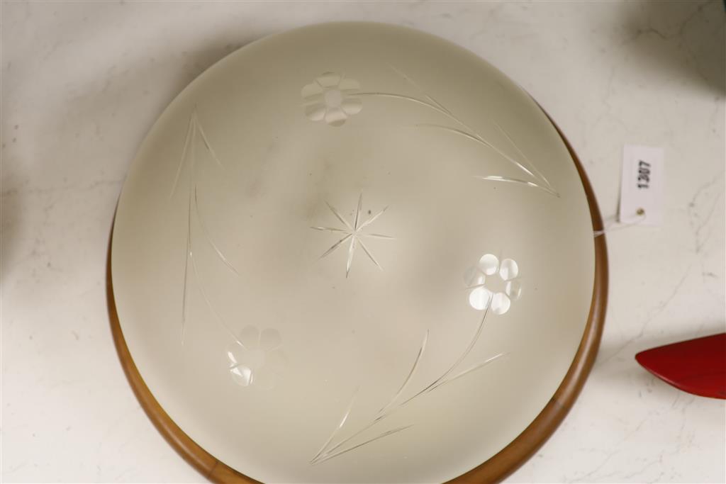 A cut and frosted glass plafonnier, diameter 42cm
